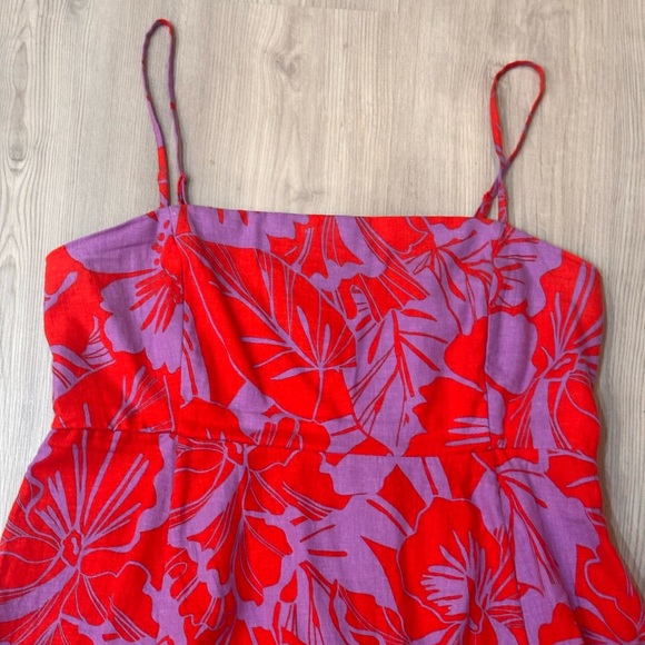 Gap Linen-Blend Midi Dress in Purple Lilac and Red Coral Floral - Picture 7 of 11